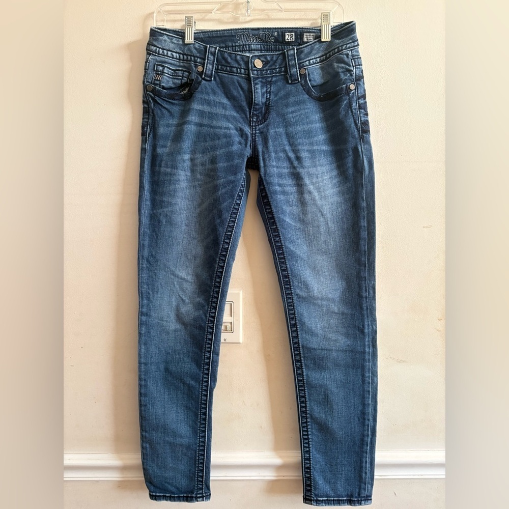 Miss Me Jeans Womens Size 28 x28 Skinny Blue Denim Embroidered Jeans - Picture 6 of 6